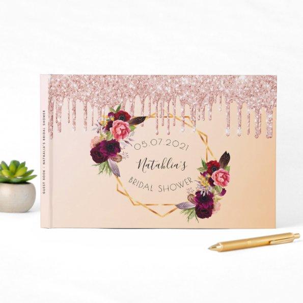 rose gold geometric glitter drips Guest Book