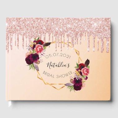 rose gold geometric glitter drips Guest Book