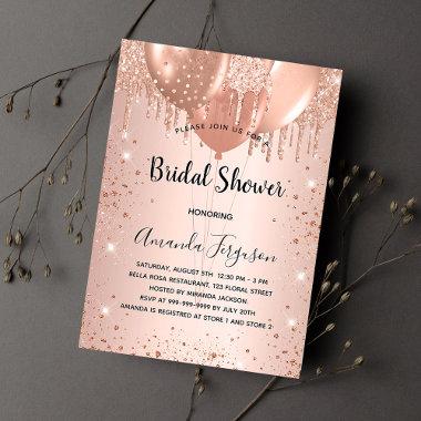 Bridal Shower rose gold glitter balloons luxury Invitations