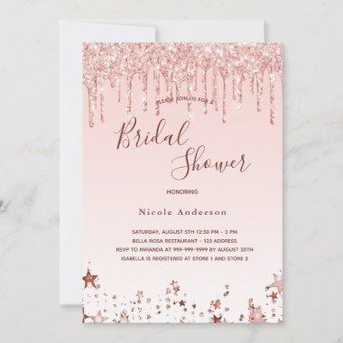 Bridal Shower rose gold glitter blush stars Invitations