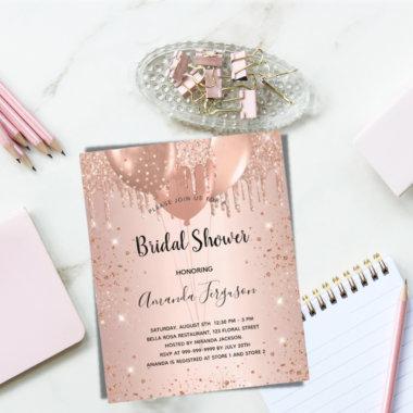 Bridal Shower rose gold glitter budget Invitations Flyer