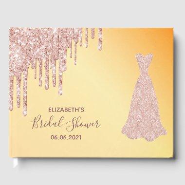 rose gold glitter drips bride gown Guest Book
