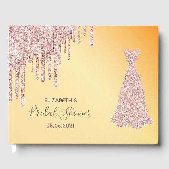 rose gold glitter drips bride gown Guest Book