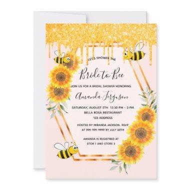 Bridal shower rose gold glitter drips bride to bee Invitations