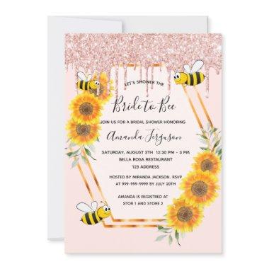 Bridal shower rose gold glitter drips bride to bee Invitations