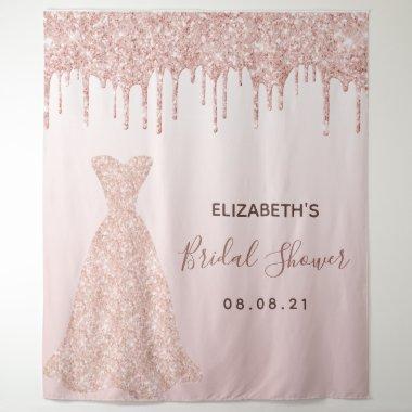 Bridal Shower rose gold glitter drips glam Tapestry