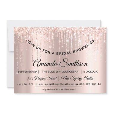 Rose Gold Glitter Drips Sweet 16th Save The Date