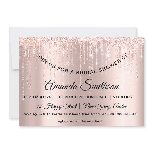 Rose Gold Glitter Drips Sweet 16th Save The Date