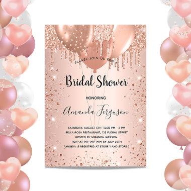 Bridal Shower rose gold glitter drops balloons Invitations