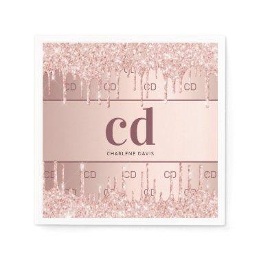 rose gold glitter monogram initials napkins