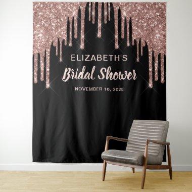 Bridal Shower Rose Gold Glitter Personalized Black Tapestry