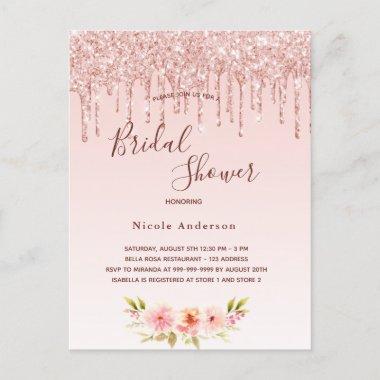 Bridal Shower rose gold glitter pink invitation PostInvitations