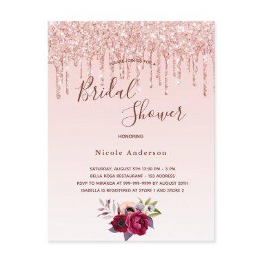 Bridal Shower rose gold glitter pink invitation PostInvitations