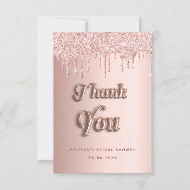 Bridal shower rose gold glitter pink luxurious thank you Invitations