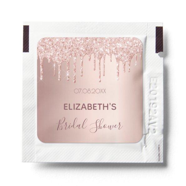 Bridal Shower rose gold glitter pink name Hand Sanitizer Packet