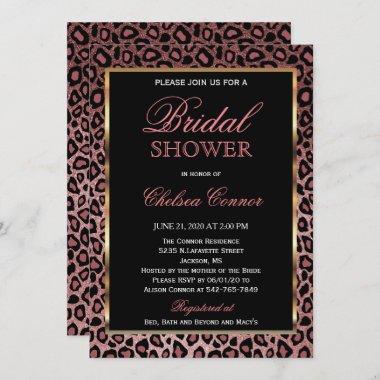 Bridal Shower - Rose Gold Leopard Pattern Invitations