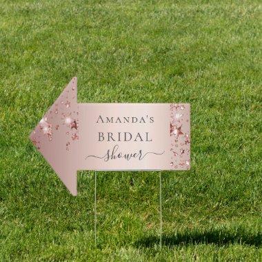Bridal Shower rose gold name arrow Sign