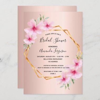 Bridal shower rose gold pink florals Invitations