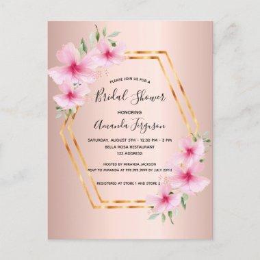 Bridal shower rose gold pink flowers invitation postInvitations
