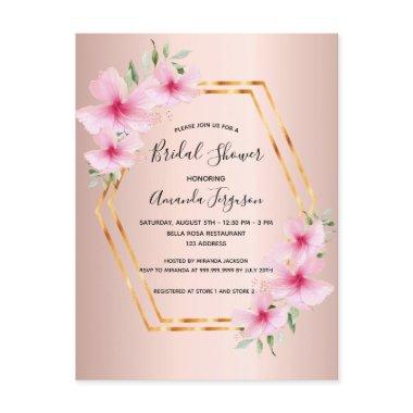 Bridal shower rose gold pink flowers invitation postInvitations