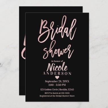 BRIDAL SHOWER Rose Gold Pink Foil Modern Script Invitations