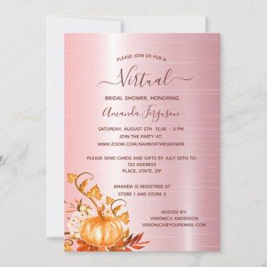 Bridal Shower rose gold pink pumpkin fall virtual Invitations
