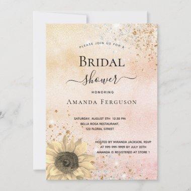 Bridal shower rose gold rustic sunflower glitter Invitations