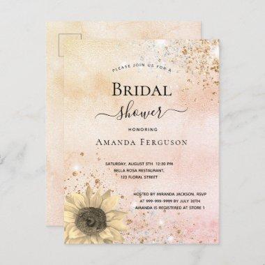 Bridal shower rose gold rustic sunflower glitter invitation postInvitations