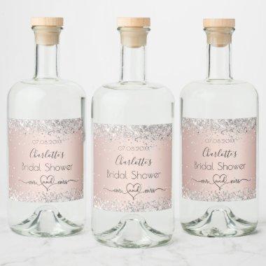 Bridal shower rose gold silver glitter mr mrs liquor bottle label