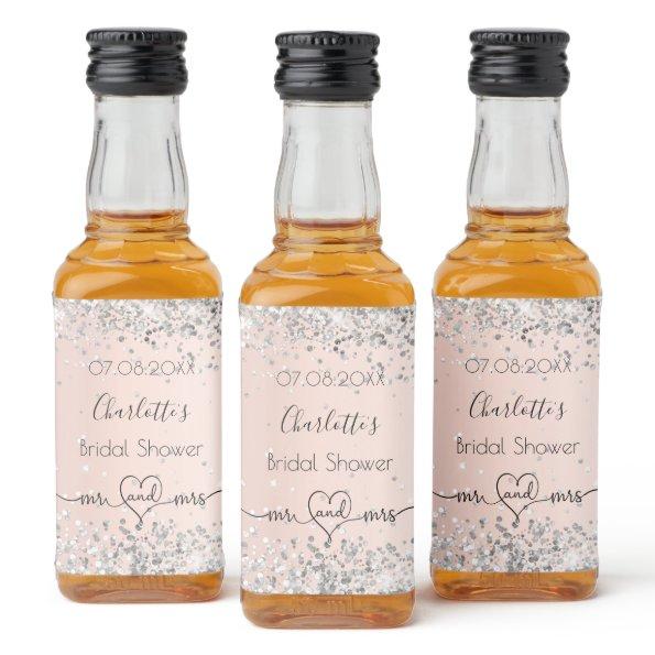 rose gold silver glitter mr mrs liquor bottle label
