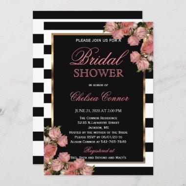 Bridal Shower - Rose Gold Wedding Black & White Invitations