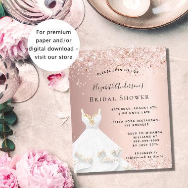 Bridal Shower rose gold white dress Invitations Flyer