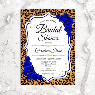 Bridal Shower - Royal Blue Roses Leopard Print Invitations