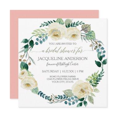 Bridal Shower Rustic Alabaster Rose Blush Coral Invitations