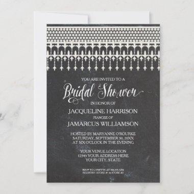 Bridal Shower Rustic Chalkboard Lace Typography Invitations