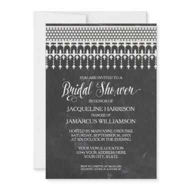 Bridal Shower Rustic Chalkboard Lace Typography Invitations