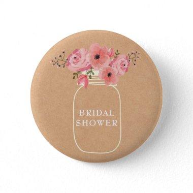 Bridal Shower | Rustic Floral Mason Jar & Lights Pinback Button