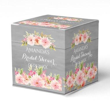 Bridal shower rustic gray wood blush florals favor boxes