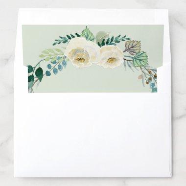 Bridal Shower Rustic Ivory Roses Fern Mint Sage Envelope Liner
