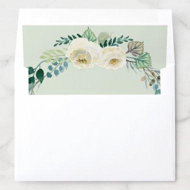Rustic Ivory Roses Fern Mint Sage Envelope Liner