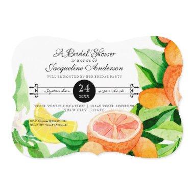 Bridal Shower Rustic Outdoor Garden Lemon Oranges Invitations