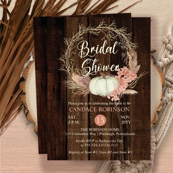 Bridal Shower - Rustic Pumpkin Pampas Wreath Invitations