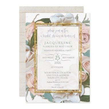 Bridal Shower Rustic Romantic Pink Rose Wreath Invitations