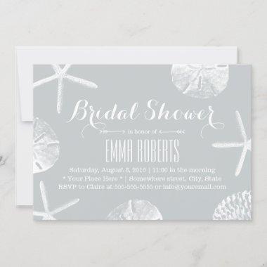 Bridal Shower Rustic Silver Beach Seashells Invitations
