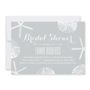 Bridal Shower Rustic Silver Beach Seashells Invitations