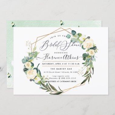 Bridal Shower Rustic Watercolor Alabaster Flowers Invitations