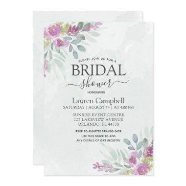 Bridal Shower Rustic Watercolor Floral Eucalyptus Invitations