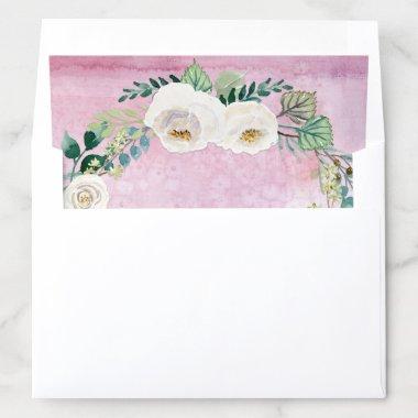 Bridal Shower Rustic White Roses Wreath Lavender Envelope Liner