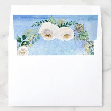 Bridal Shower Rustic White Roses Wreath Periwinkle Envelope Liner
