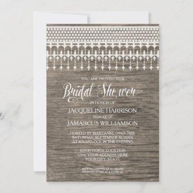Bridal Shower Rustic Wood Fence Lace Typography Invitations